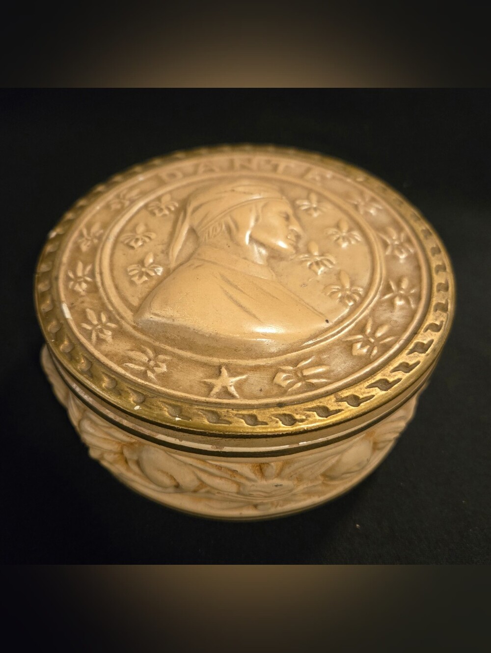 Antique Round Carved Ivory Snuff Box